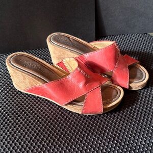 Naturalizer Red Leather Wedge Sandals